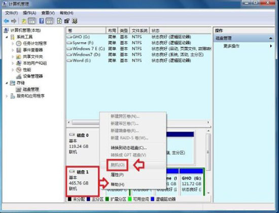 win7系統(tǒng)磁盤脫機(jī)問(wèn)題解決方法