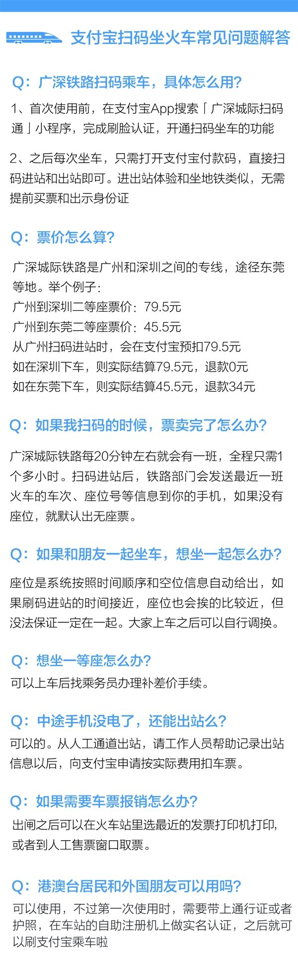 廣深鐵路刷支付寶二維碼乘車(chē)常見(jiàn)問(wèn)題解答